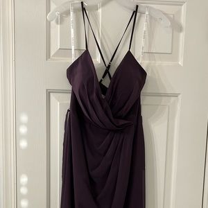 David’s Bridal Tulip Hem Chiffon Midi Bridesmaid Dress in Plum